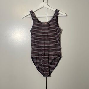 Striped Maroon, Black and White Body Suit Tank